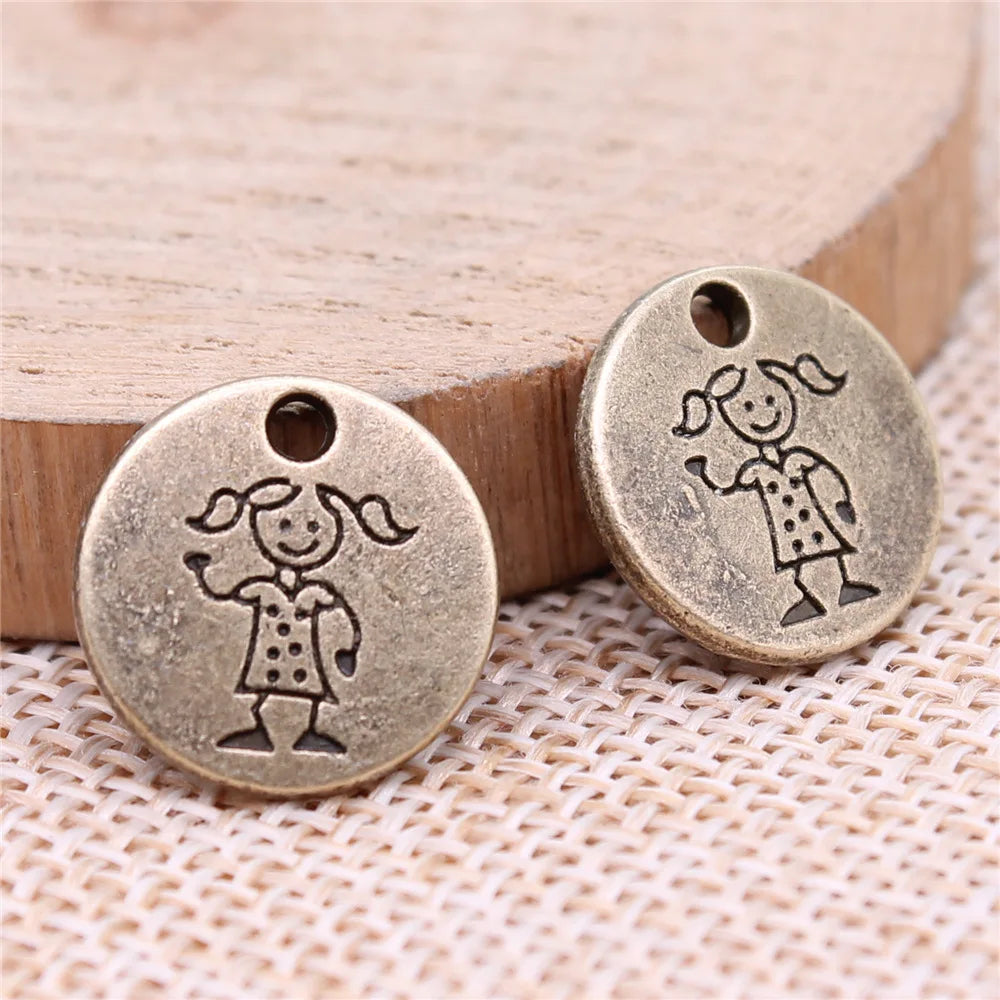 15x15mm 1.8g Antique Bronze Zinc Alloy Little Girl Charm Pendant for DIY Necklace Bracelet Making