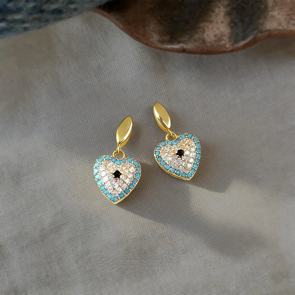 Old Money Style Copper Zirconia Heart Tassel Drop Earrings