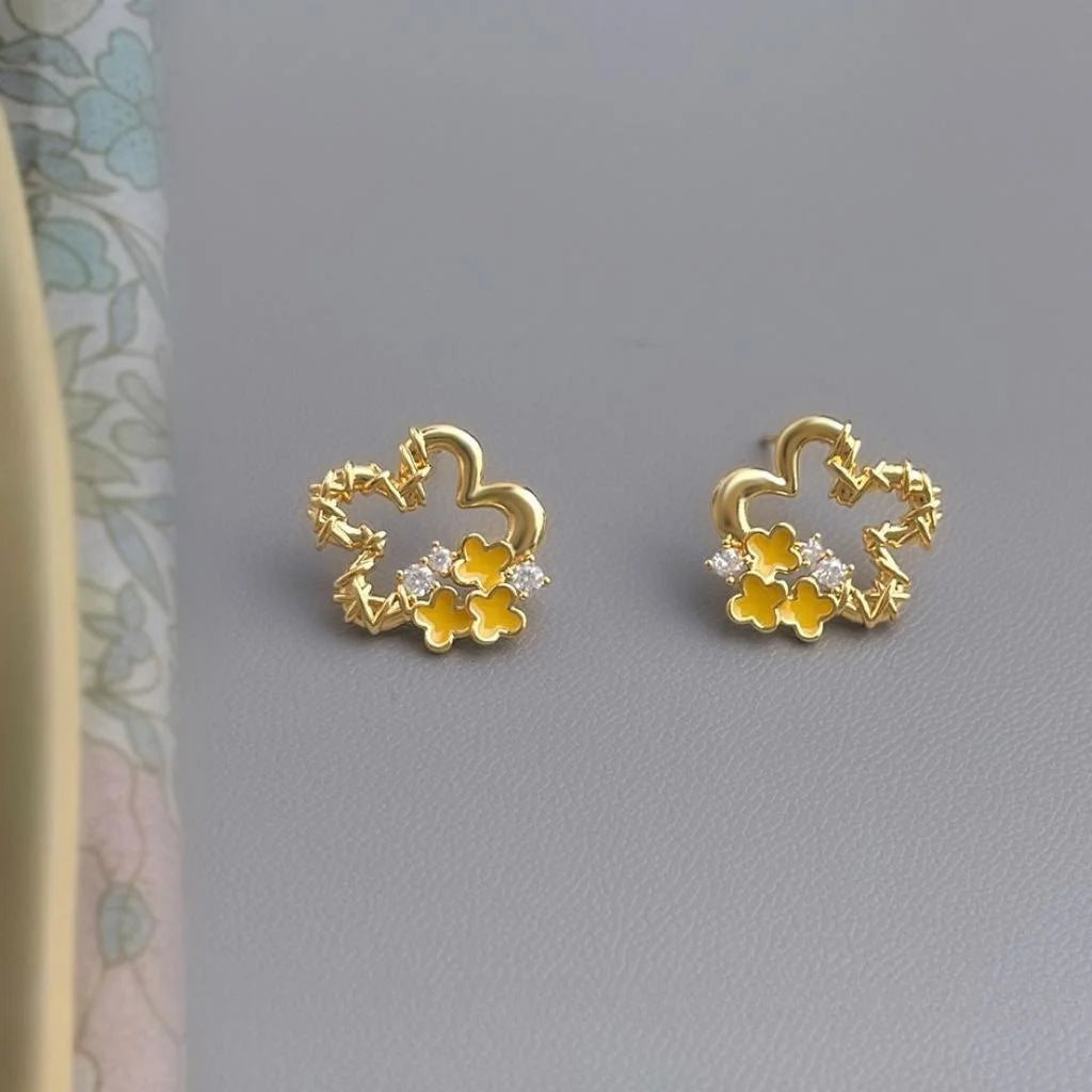 Osmanthus Flower Micro Pave Zircon 14K Plated Copper Stud Earrings