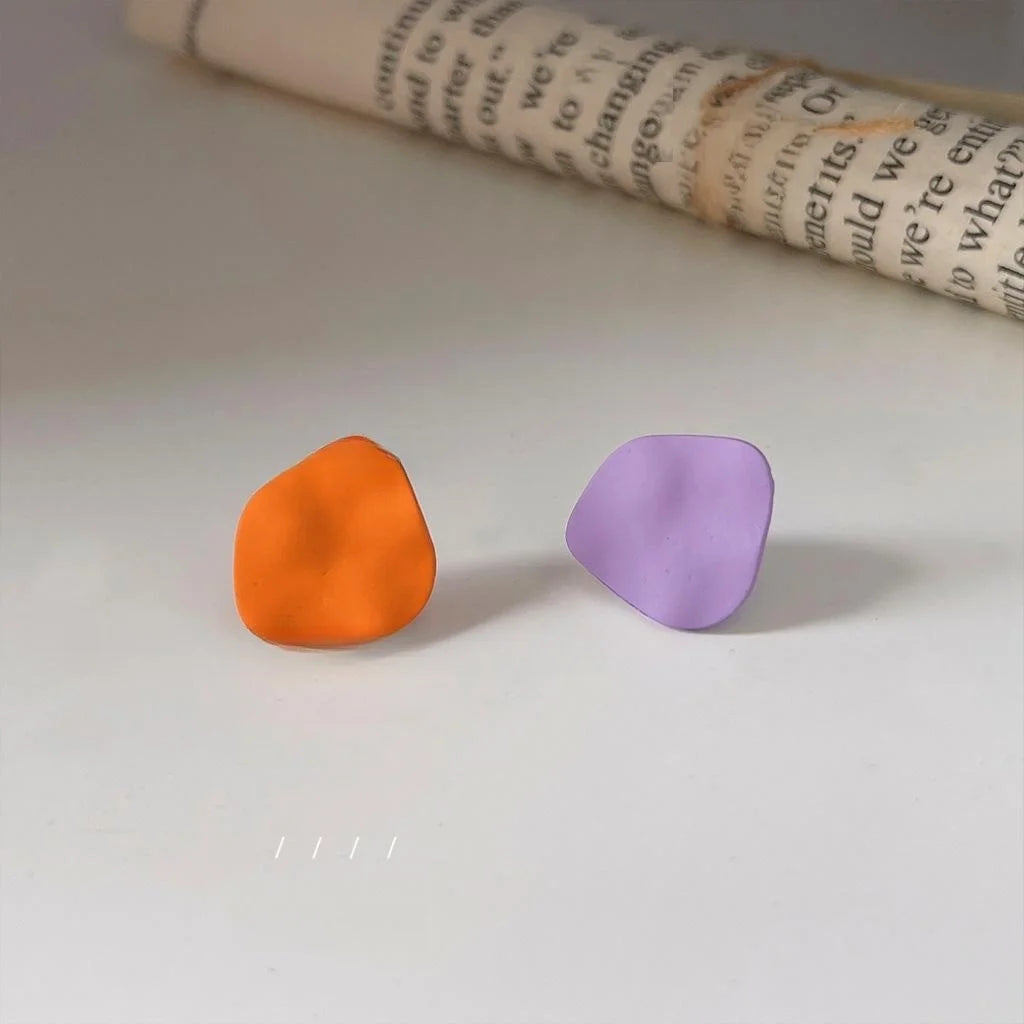 Matte Enamel Irregular Geometric Stud Earrings With Silver Plated Pins For Women