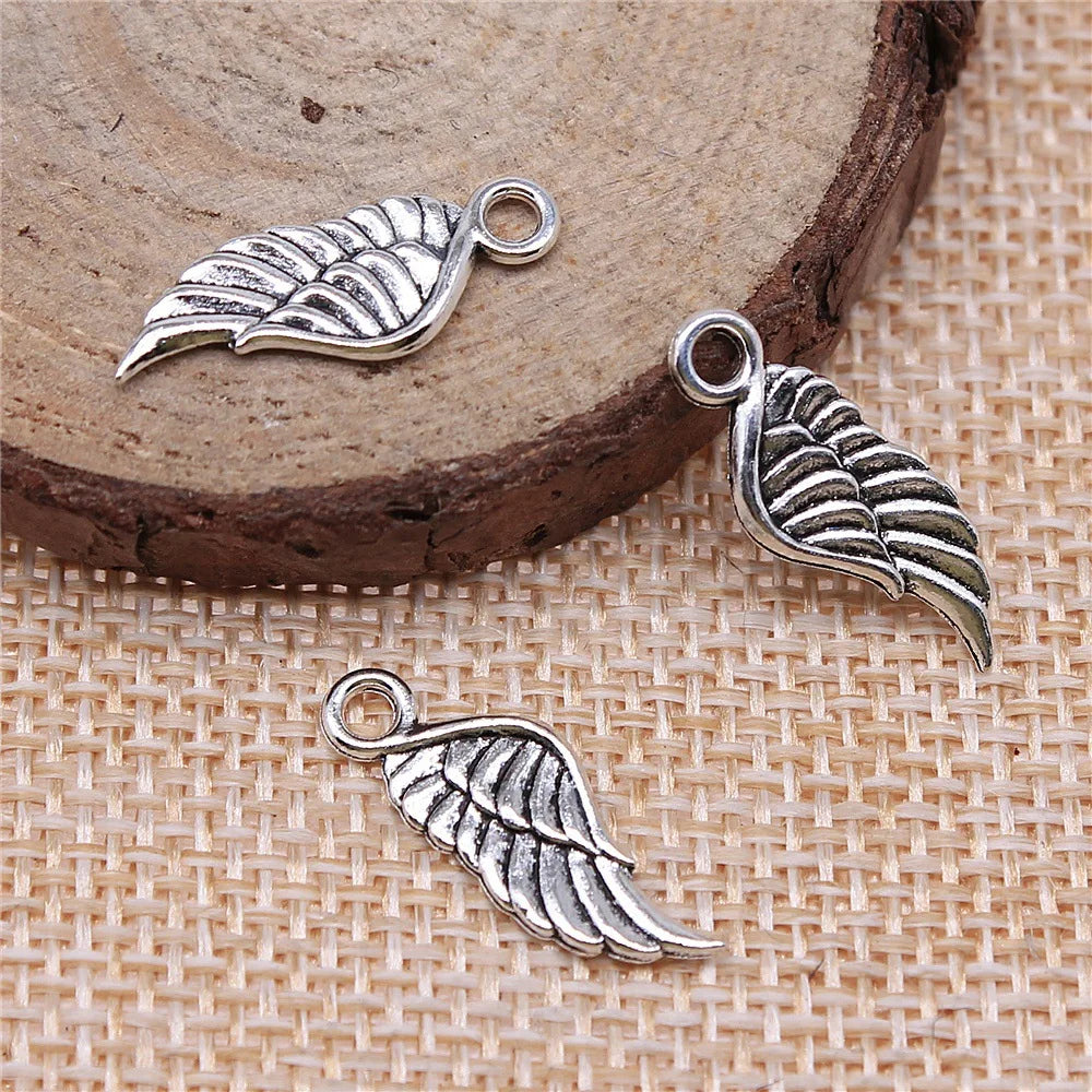 21x8mm 0.6g Vintage zinc alloy Wing charm pendant for necklace bracelet DIY jewelry making