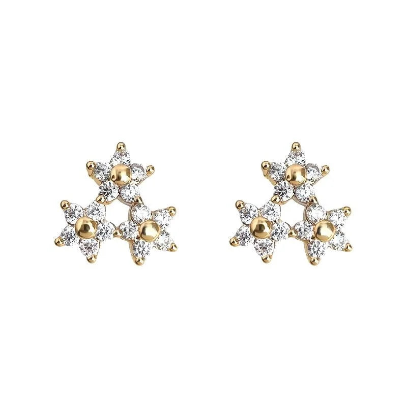 18K Gold Plated Copper Micro Pave Zircon Mini Flower Stud Earrings