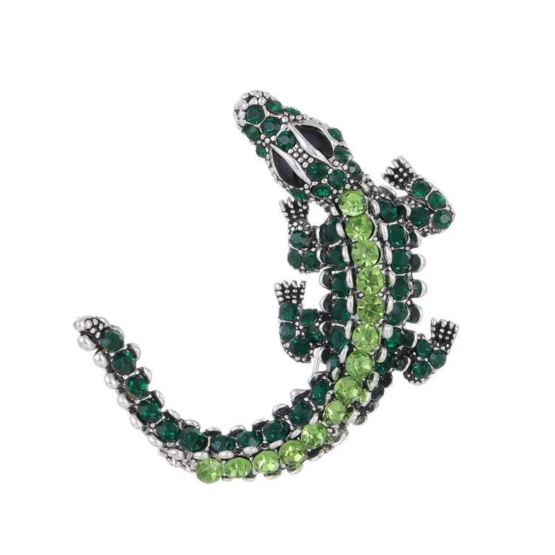 Vintage Rhinestone Crocodile Brooch, Electroplated Alloy Animal Lapel Pin For Women Suit Accessory Gift