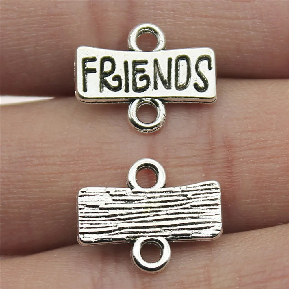 13x15mm 0.9g Antique Silver Zinc Alloy Friends Word Plate Connector Charm for DIY Bracelet Making