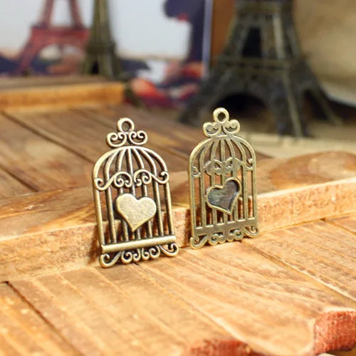 32x19MM 1399G Zinc Alloy Heart Birdcage Charm Pendant for DIY Necklace Bracelet Jewelry Making
