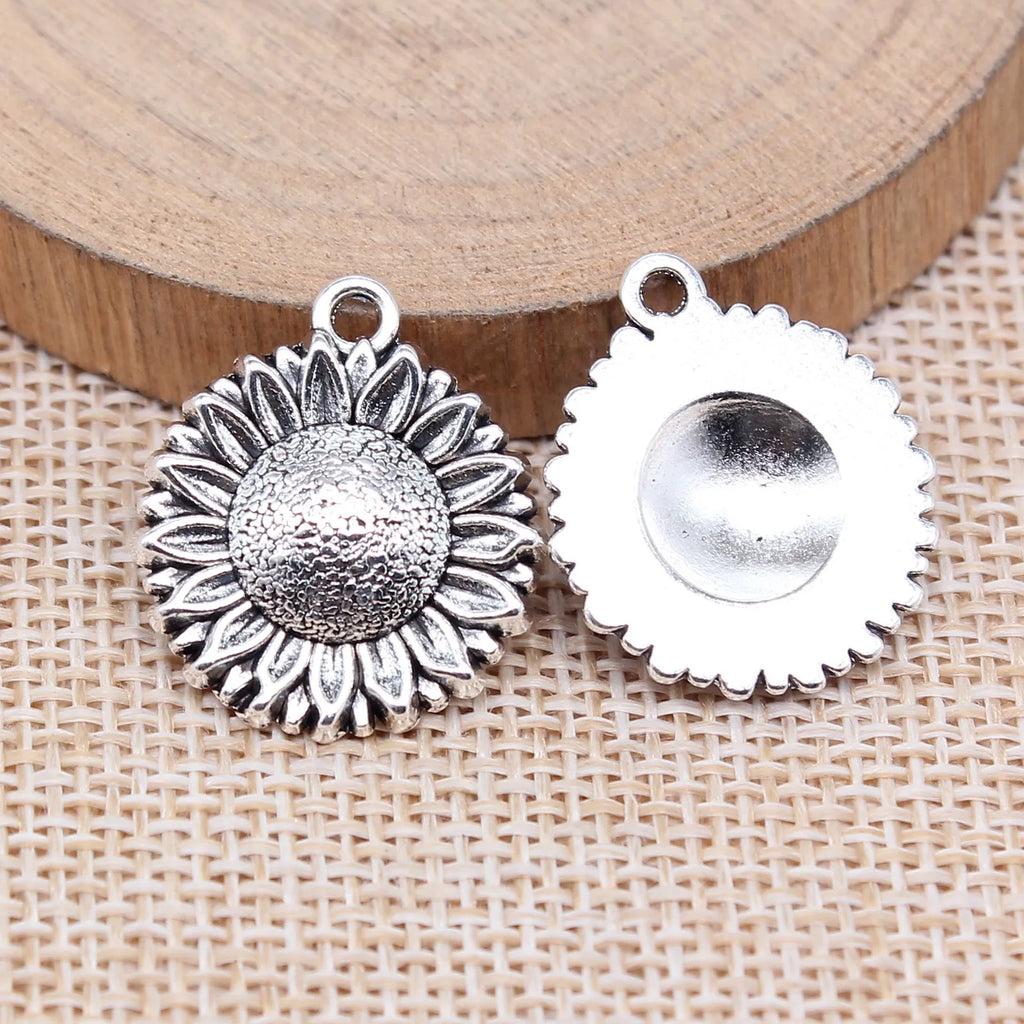 23x20mm 3.1g Antique Silver Zinc Alloy Sunflower Charm Pendant for DIY Necklace Bracelet Jewelry Making