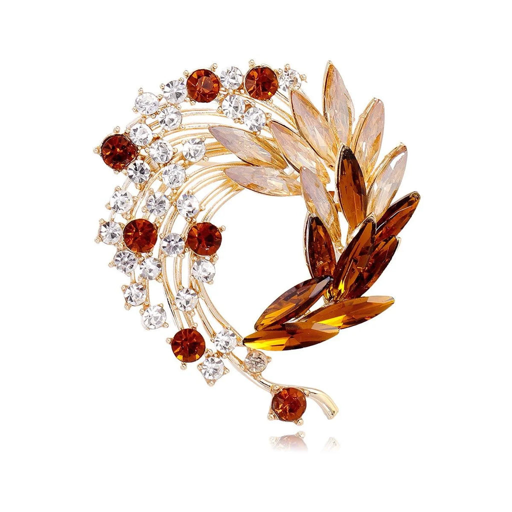Luxury Blue Crystal Feather Flower Brooch With Rhinestones, Elegant Women's Lapel Pin Suit Accessory Gift