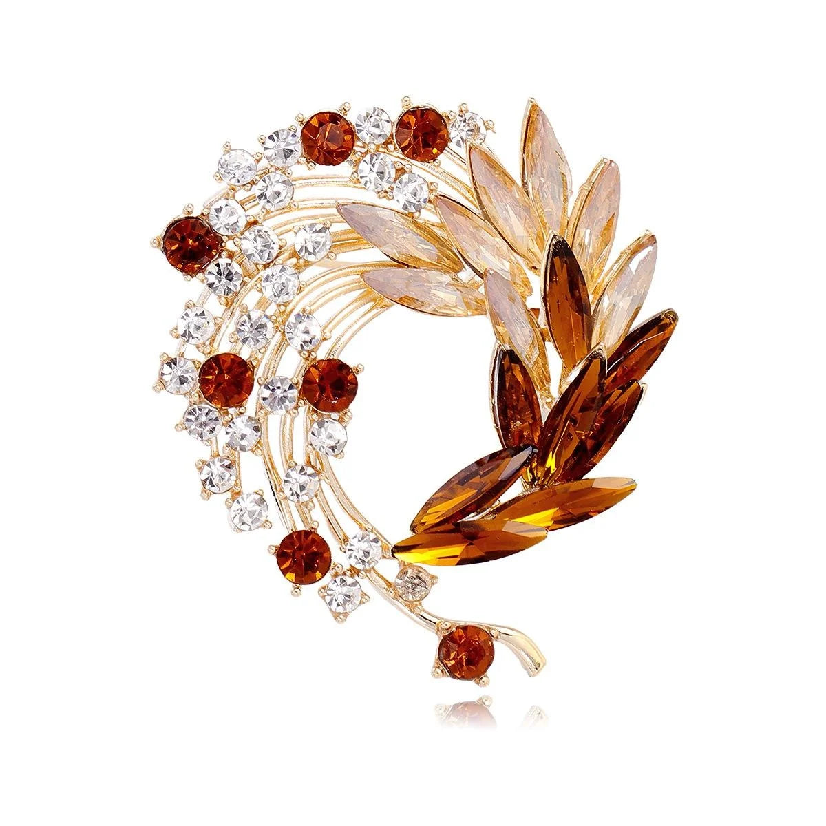 Luxury Blue Crystal Feather Flower Brooch With Rhinestones, Elegant Women's Lapel Pin Suit Accessory Gift