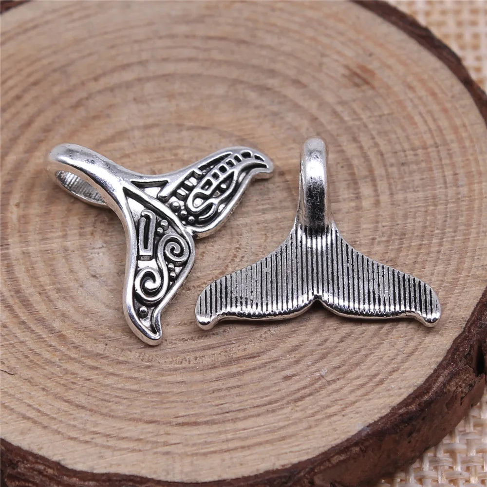 20x17mm 1.3g Antique Silver Zinc Alloy Whale Tail Charm Pendant for DIY Ocean Theme Jewelry Making