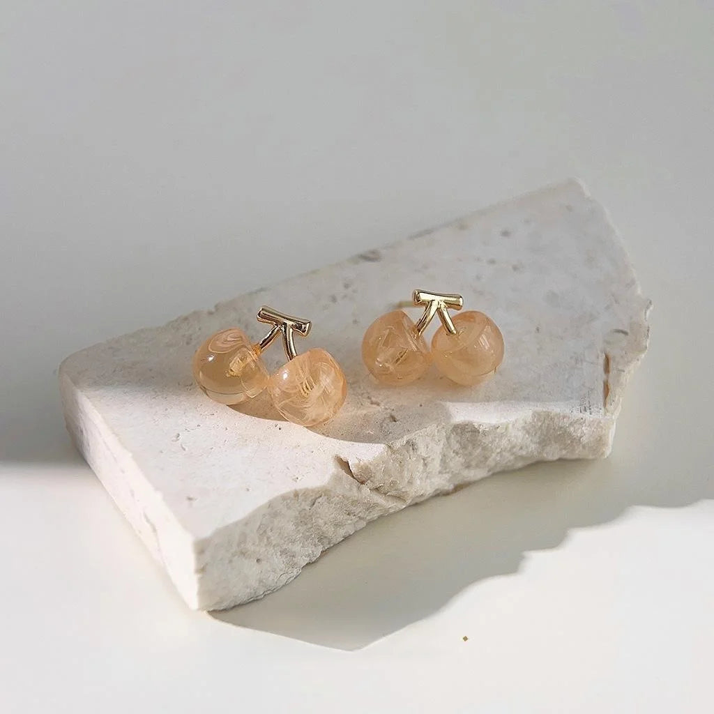Sweet Cherry Stud Earrings 14K Plated Copper Resin Fruit Design Summer Cute Jewelry