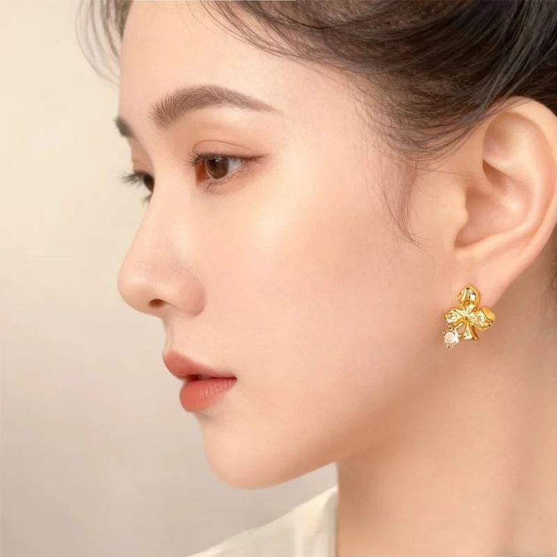 Light Luxury Plum Blossom Micro Pave Zircon Copper Stud Earrings With 14K Plated
