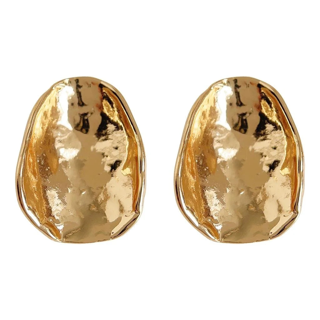 14K Plated Copper Irregular Geometric Drop Earrings Textured Curved Abstract Minimalist Jewelry