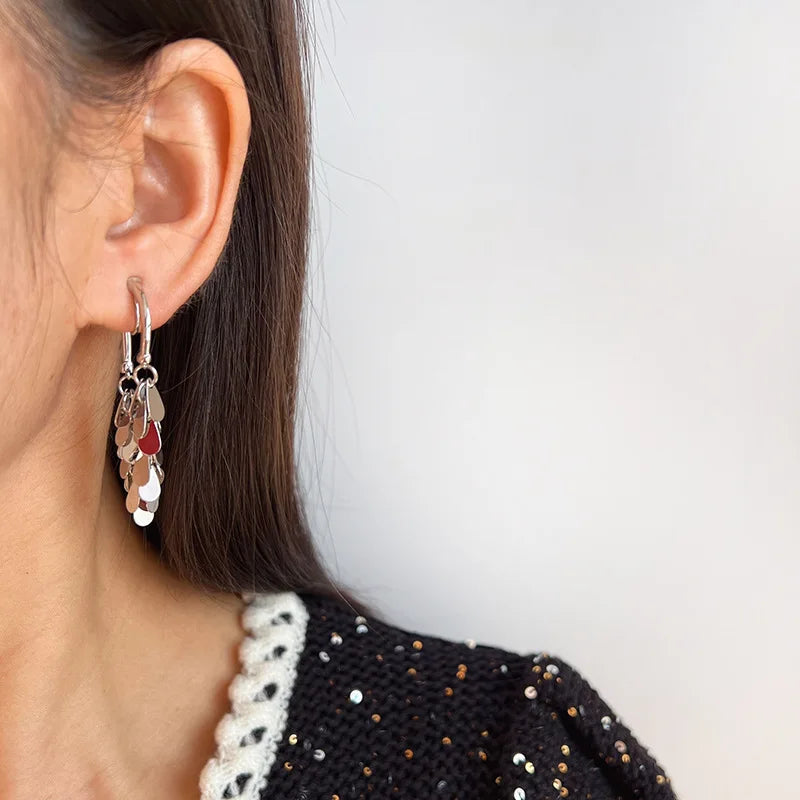 Luxury Wheat Tassel Alloy Sequin Hoop Stud & Clip On No Piercing Face Slimming Drop Earrings