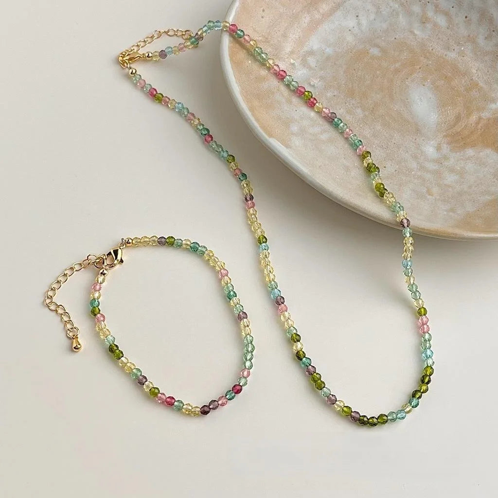 Glass Crystal Bead Necklace Colorful Handmade Forest Style Geometric Round Collarbone Jewelry