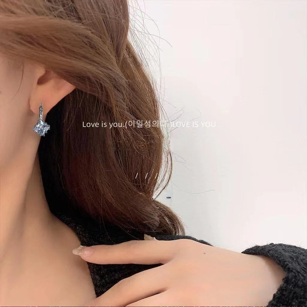 Copper Zircon Micro Pave Square Geometric Drop Earrings For Women, Minimalist Luxury Style