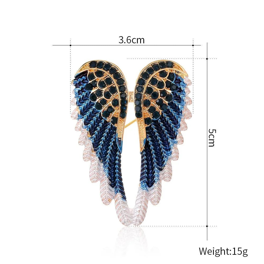Elegant Angel Wing Brooch With Blue Enamel And Rhinestones, Alloy Lapel Pin Corsage Suit Accessory Gift