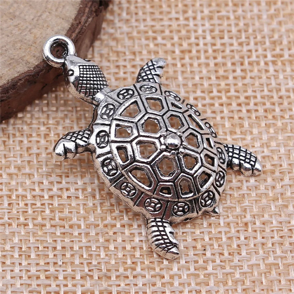38x25mm 4.2g Antique Silver Zinc Alloy Turtle Charm Pendant for DIY Necklace Bracelet Jewelry Making
