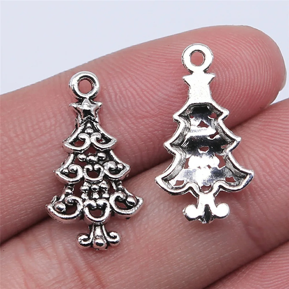 23x13mm 0.85g Antique Silver Zinc Alloy Christmas Tree Charm Pendant for DIY Necklace Jewelry Making