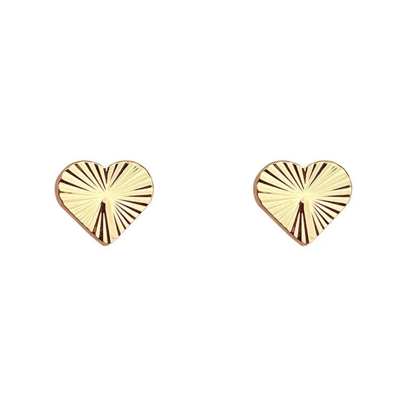 18K Real Gold Plated Copper Heart Stud Earrings With Sparkling Cut Facets