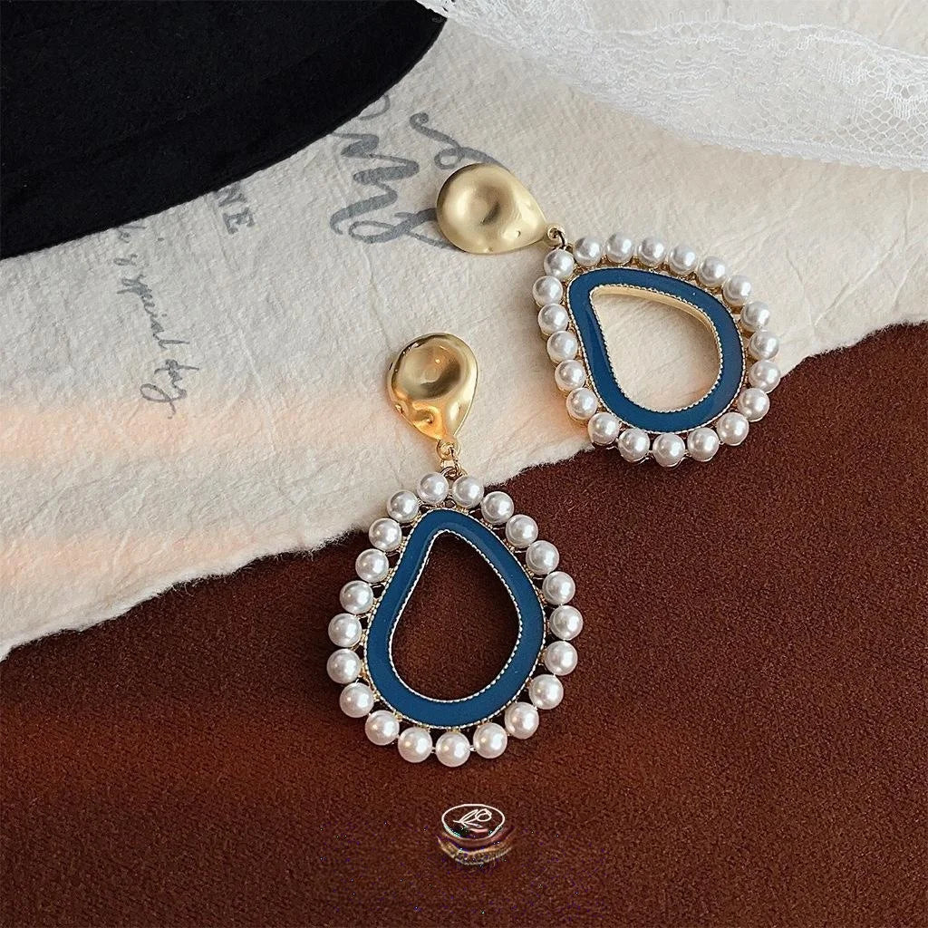 Vintage 14K Gold Plated Irregular Hollow Teardrop Drop Earrings With Glossy Pearl Statement Style