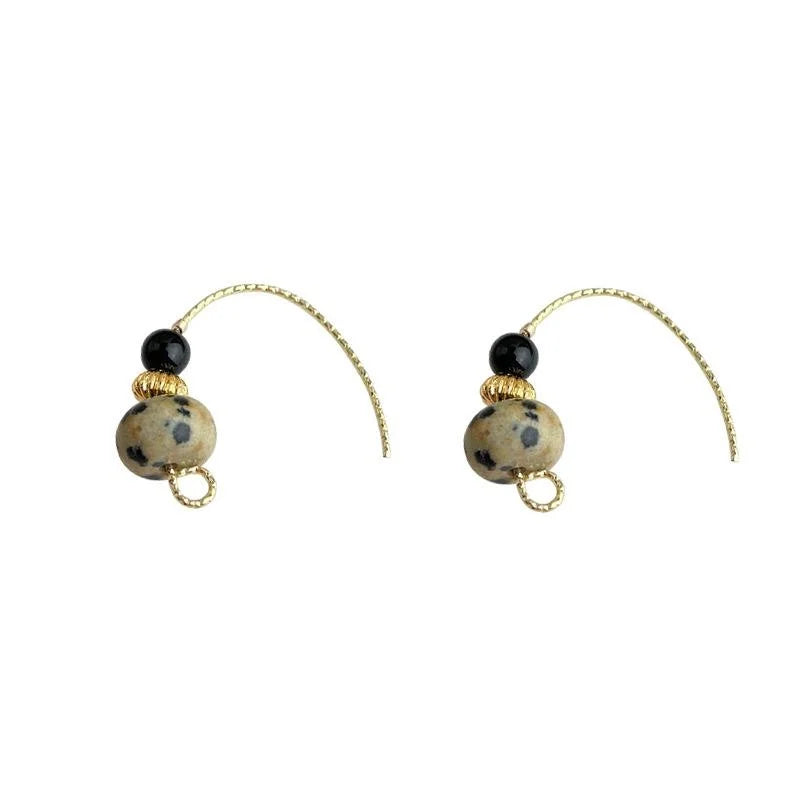 Vintage Natural Stone Handmade Geometric Round Hoop Drop Earrings New Chinese Style