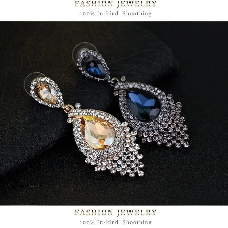 Luxury Rhinestone Crystal Teardrop Chandelier Earrings, Vintage Tassel Dangle Jewelry For Wedding Party Gift