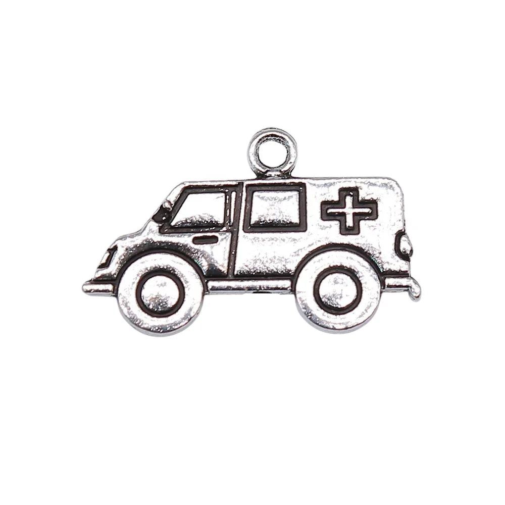 13x22mm 1.8g Antique Silver Zinc Alloy Ambulance Charm Pendant for DIY Medical Theme Jewelry Making