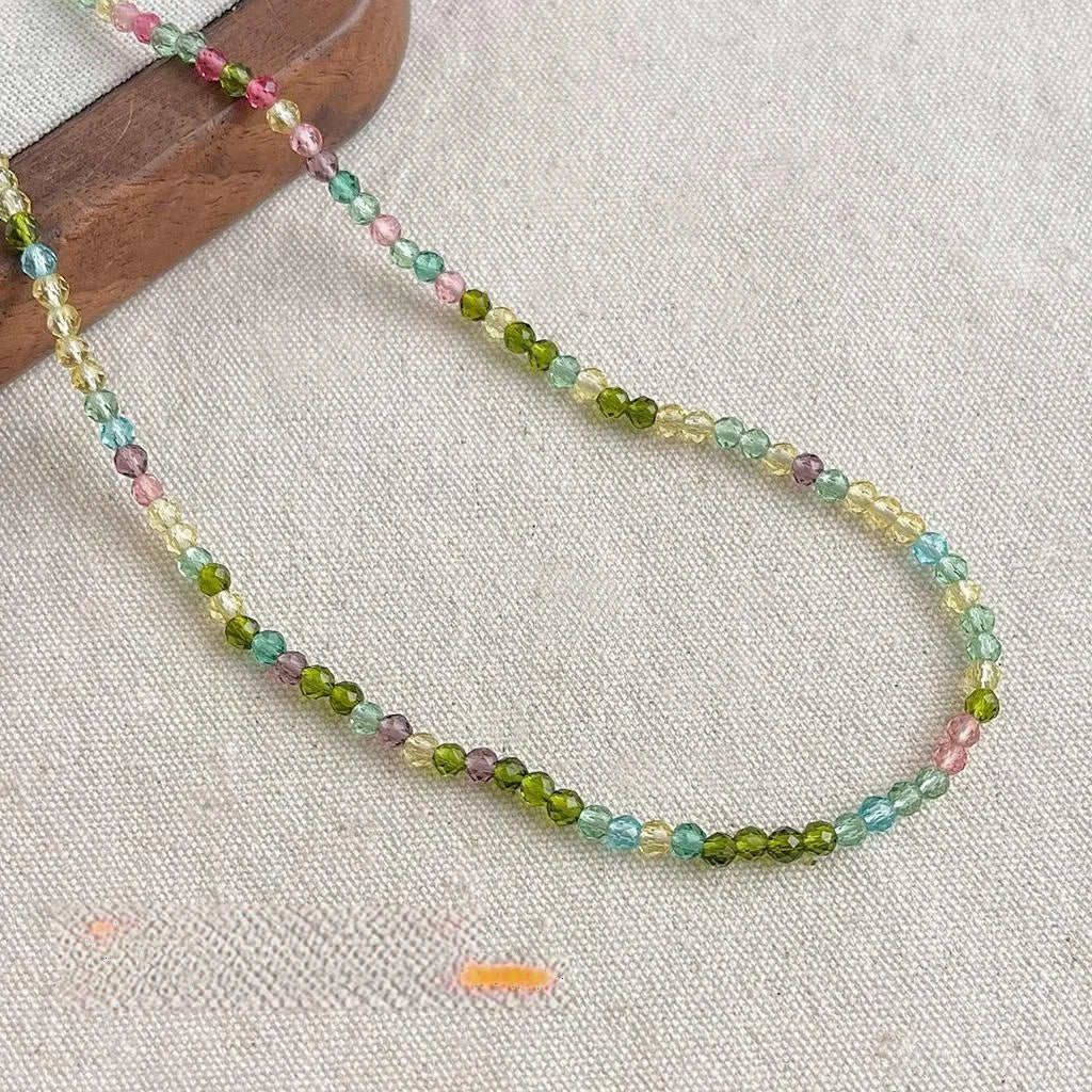 Glass Crystal Bead Necklace Colorful Handmade Forest Style Geometric Round Collarbone Jewelry