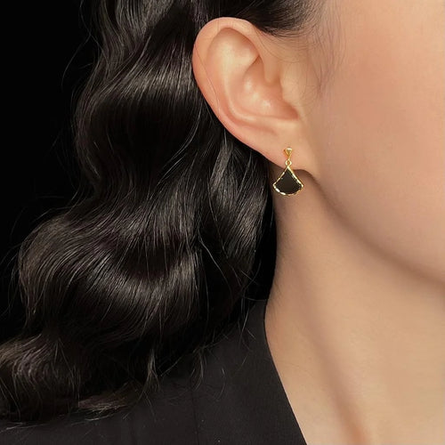 Light Luxury 14K Gold Plated Copper Ginkgo Leaf Geometric Drop Earrings