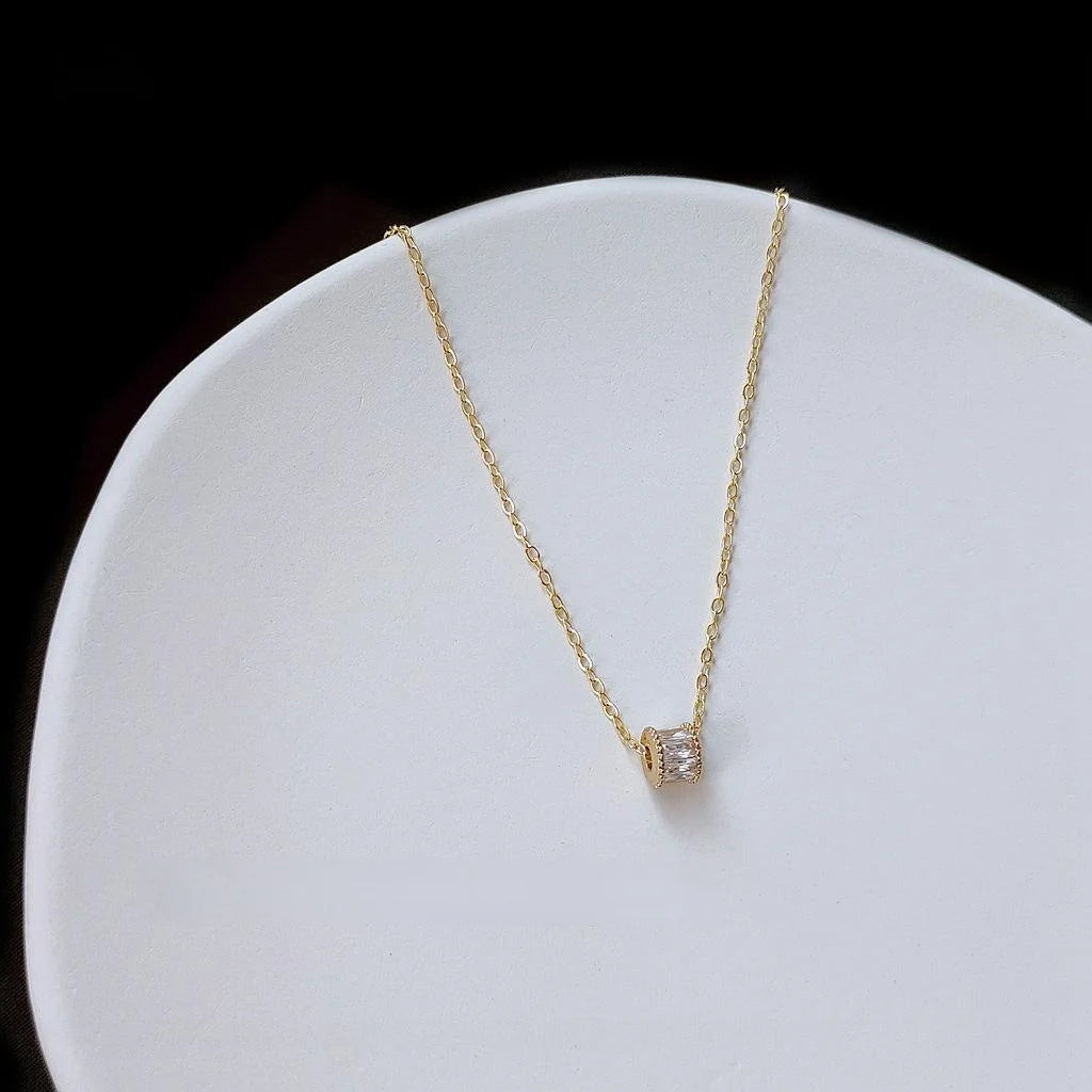 14K Gold Plated Copper Zirconia Micro Pave Slim Waist Pendant Clavicle Necklace Korean Style