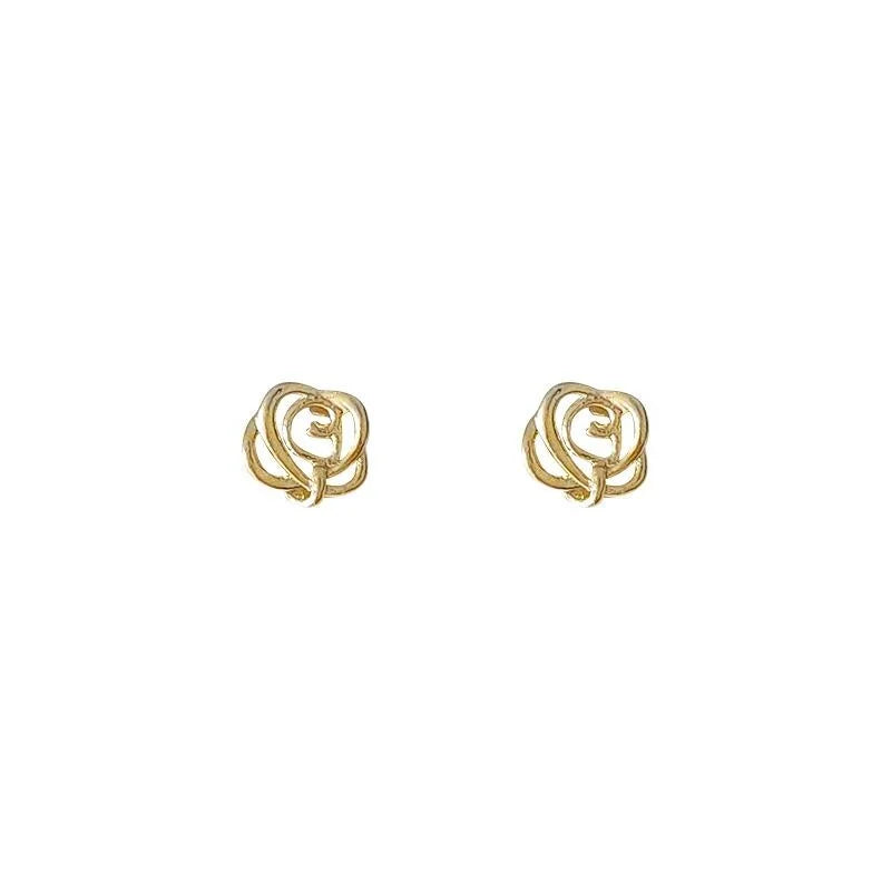 14K Plated Copper Mini Rose Flower Stud Earrings Minimalist Daily Jewelry
