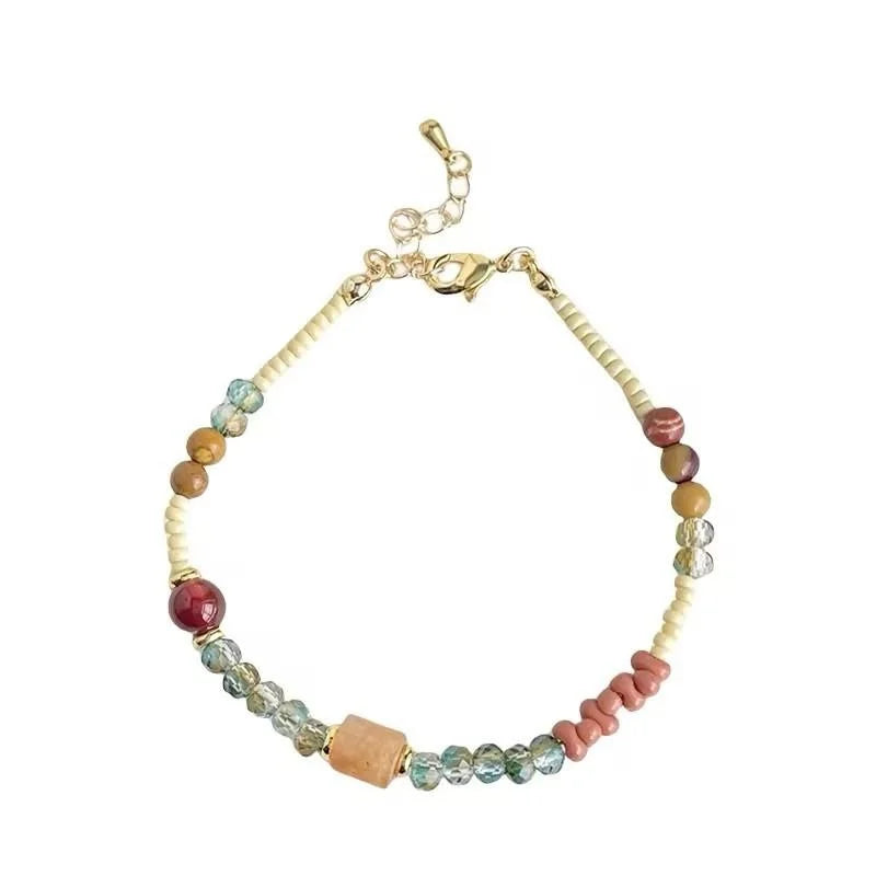 New Chinese Style Natural Stone Glass Crystal Handmade Colorful Geometric Bracelet