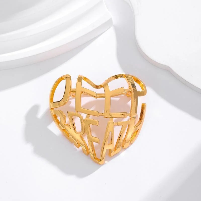 Elegant Alloy 3D Hollow Heart Letter Brooch, Korean Style Large Love Lapel Pin Corsage Suit Accessory Gift