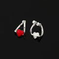 Elegant Red Enamel Heart Hoop Stud & Clip On No Piercing Silver Alloy Screw Back Women's Earrings