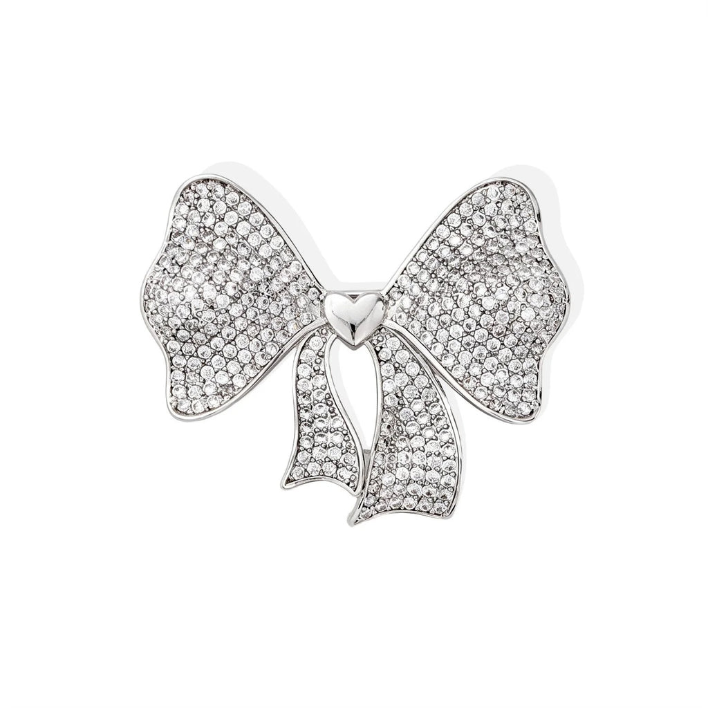 Luxury Rhinestone Bow Brooch For Women, Elegant Alloy Zircon Lapel Pin Corsage Suit Accessory Gift