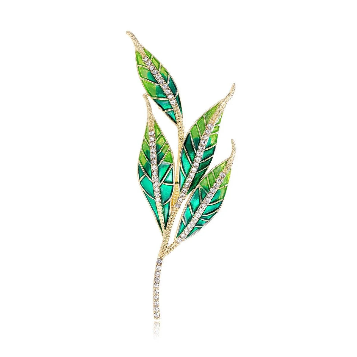 Elegant Green Willow Leaf Enamel Rhinestone Alloy Brooch, Branch Lapel Pin Corsage Suit Accessory Gift