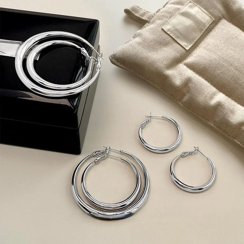 2026 Minimalist Geometric Copper Hoop Earrings For Women, Light Luxury Round Plain Ear Jewelry