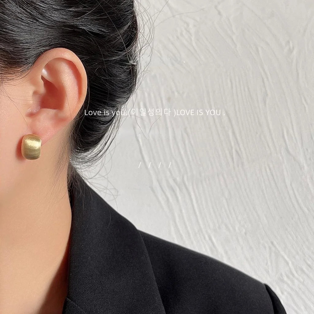 Brushed Matte Gold Copper Round Stud Earrings Minimalist Geometric Fashion Jewelry