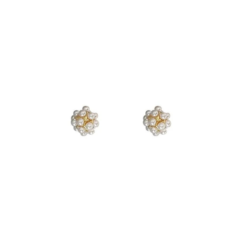 Mini 14K Gold Plated Copper Pearl Ball Stud Earrings, Minimalist Geometric Everyday Jewelry