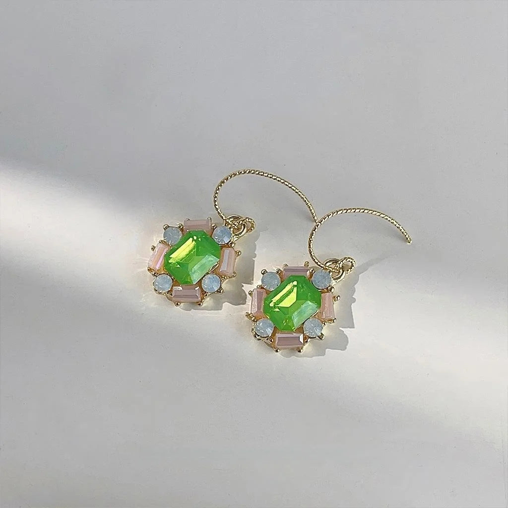 14K Gold Plated Copper Oval Glass Crystal Drop Earrings Elegant Geometric Jewelry