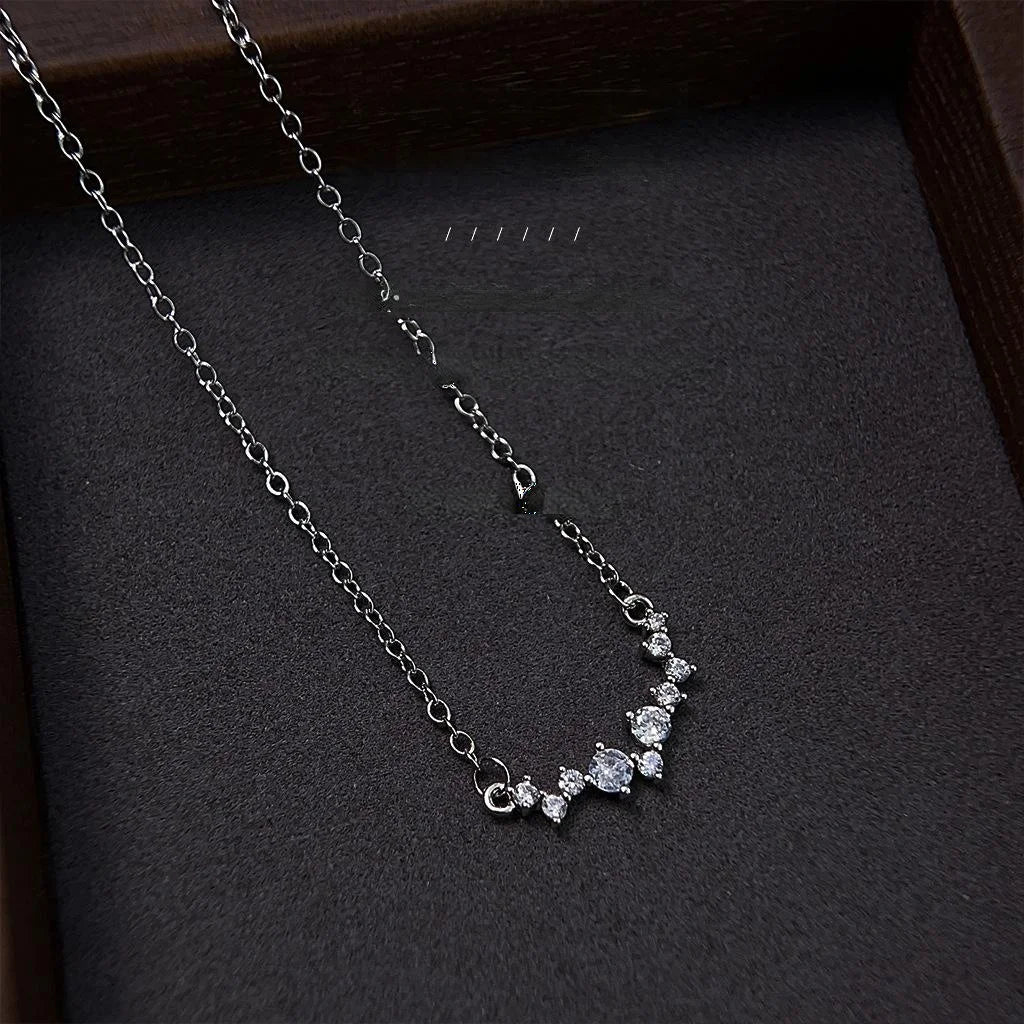 Copper Zircon Micro Pave Geometric Line Clavicle Necklace For Women Minimalist Trendy Jewelry