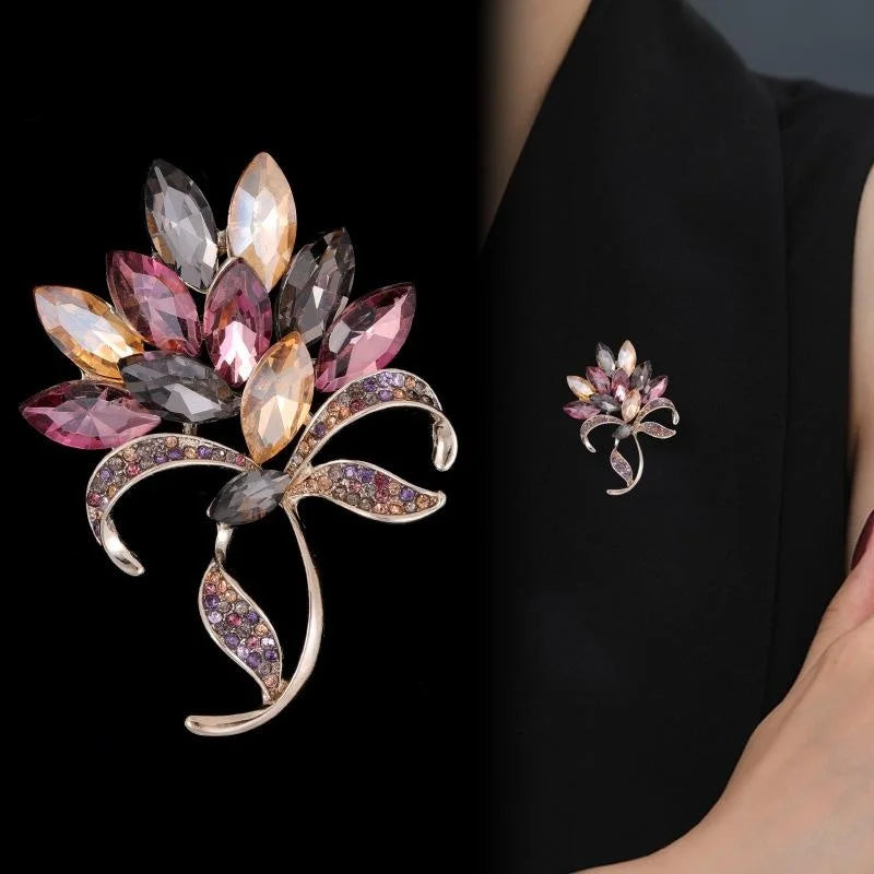 Luxury Colorful Marquise Crystal Bouquet Brooch With Rhinestone Bow, Elegant Lapel Pin Suit Accessory Gift