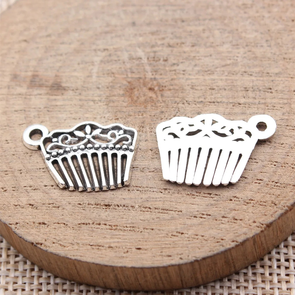 19x13mm 0.82g Antique Silver Zinc Alloy Comb Charm Pendant for Necklace Earring Bracelet DIY