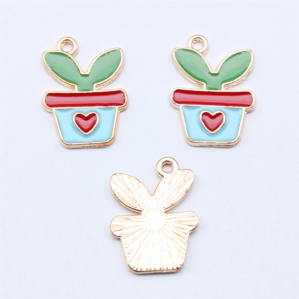 17.5x13mm 0.91g Green Zinc Alloy Potted Plant Charm Pendant for DIY Necklace Earring Bracelet Making