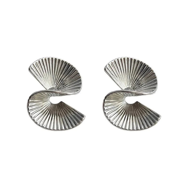 14K Electroplated Copper Geometric Oval Irregular Stud Earrings