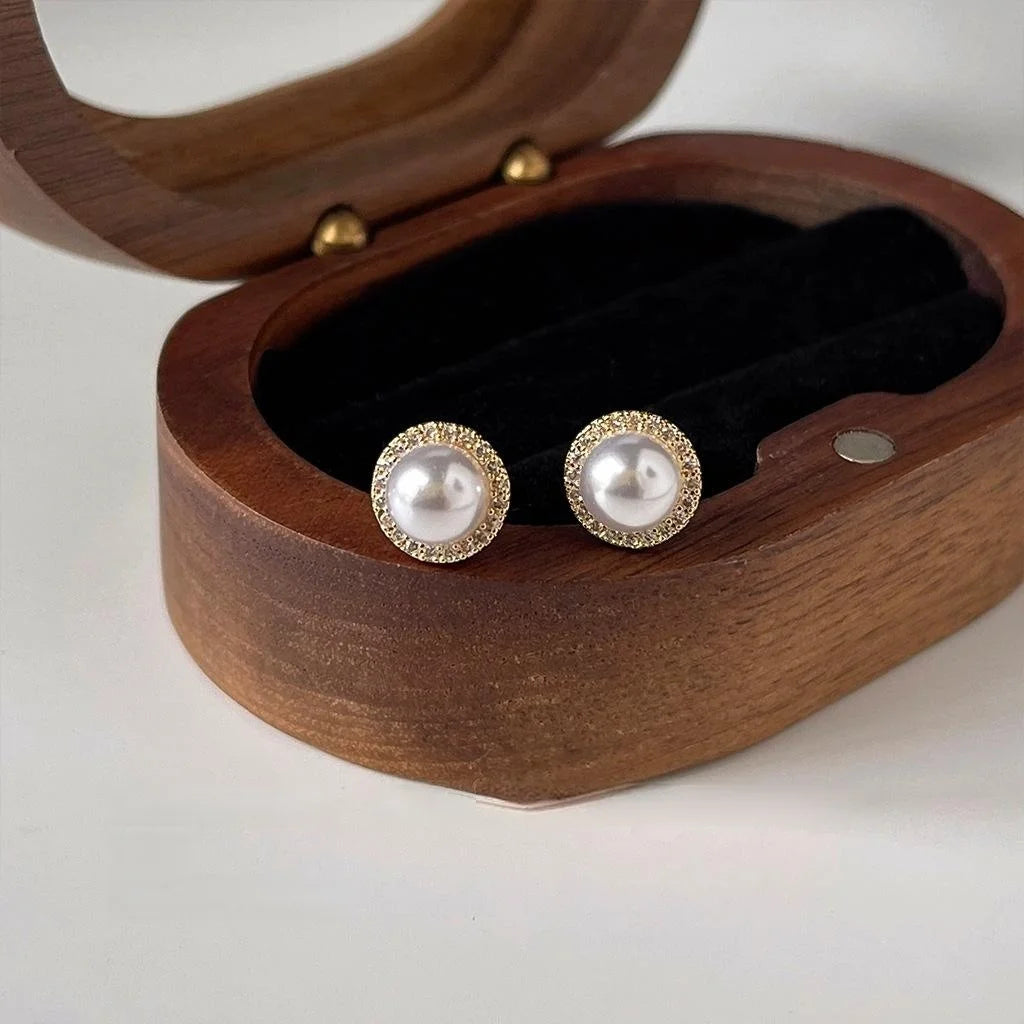 14K Plated Copper Round Geometric Micro Pave Zircon Stud Earrings