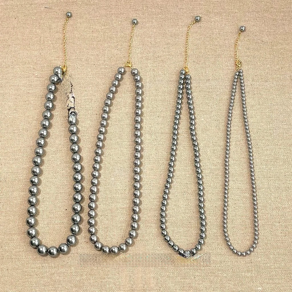 14K Plated Gray Glass Pearl Geometric Round Sweater Necklace Choker