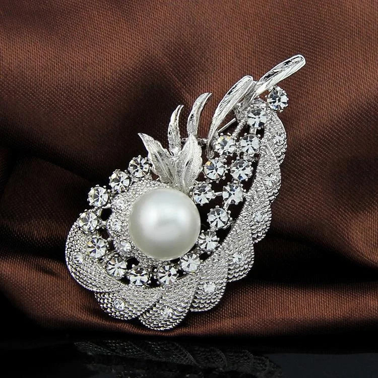 Elegant Phoenix Flower Alloy Brooch With Pearl And Rhinestone Crystals, Women's Lapel Pin Corsage Gift