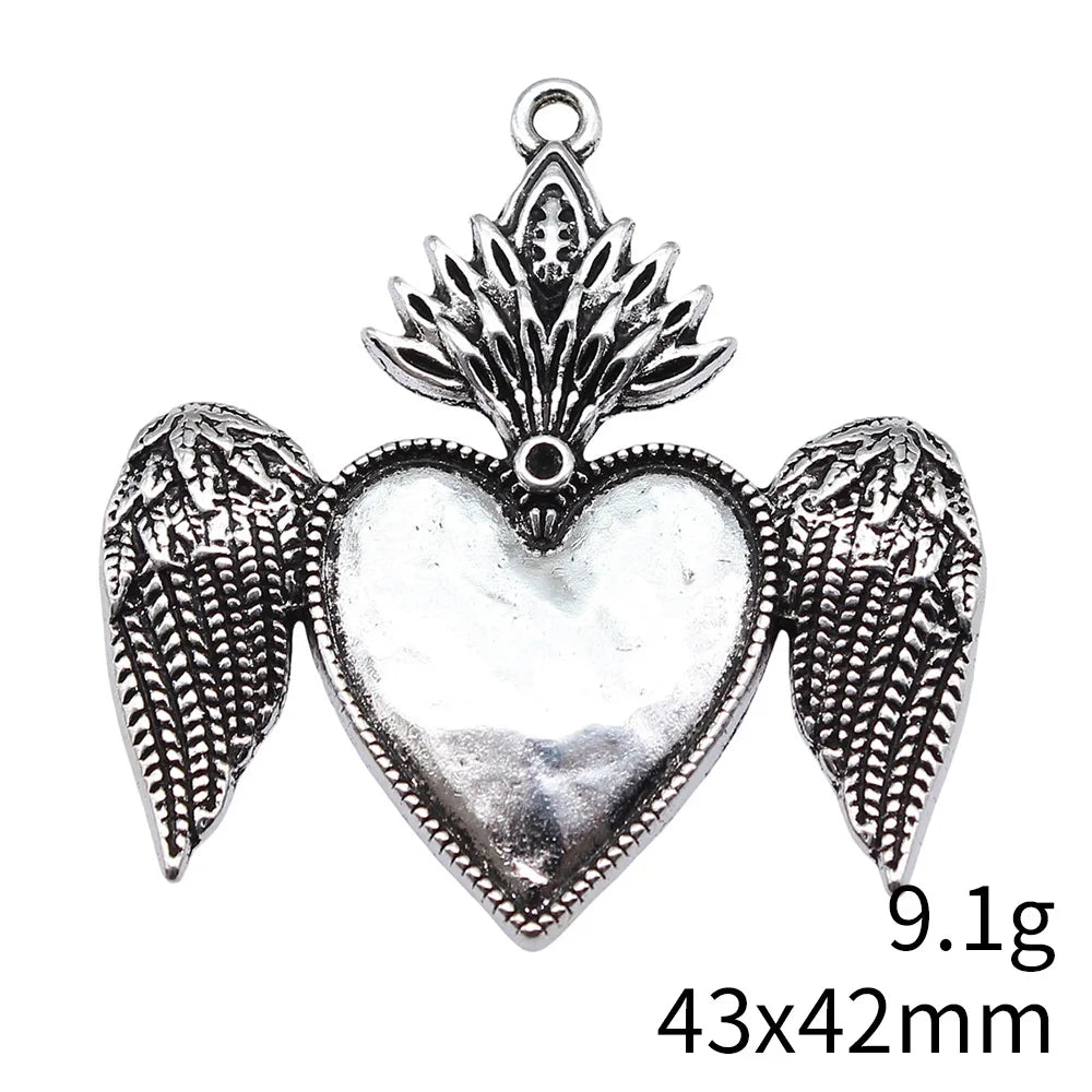 43x42mm 9.1g Antique Silver Zinc Alloy Gothic Heart Charm Pendant for DIY Necklace Bracelet Making