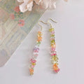 Handmade Sweet Dopamine Glass Chip Geometric Long Drop Earrings With Silver Plated Pins